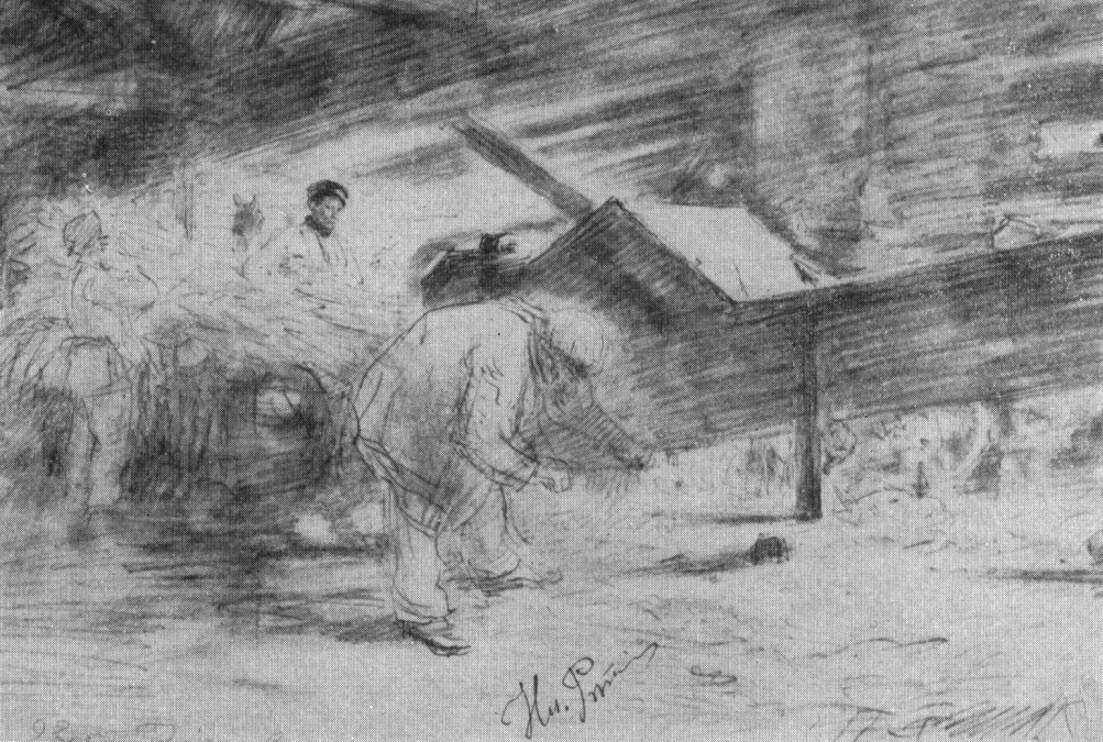 Молотильщики на риге. 1892