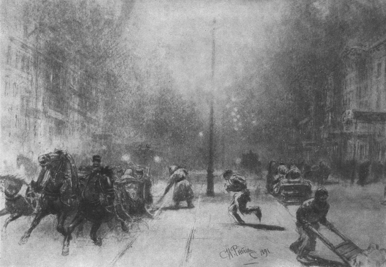 Невский проспект вечером. 1891