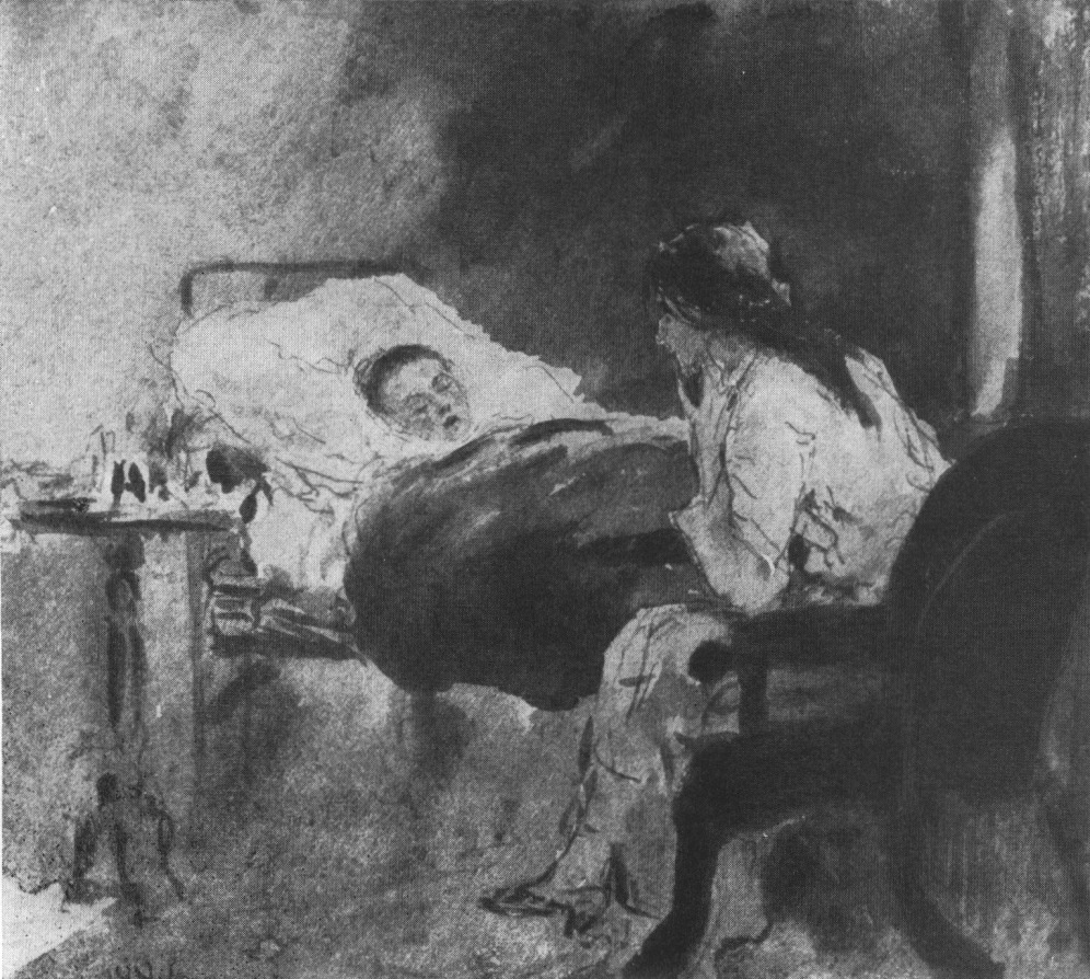 В.А. Репина у постели больного сына Юрия. 1884
