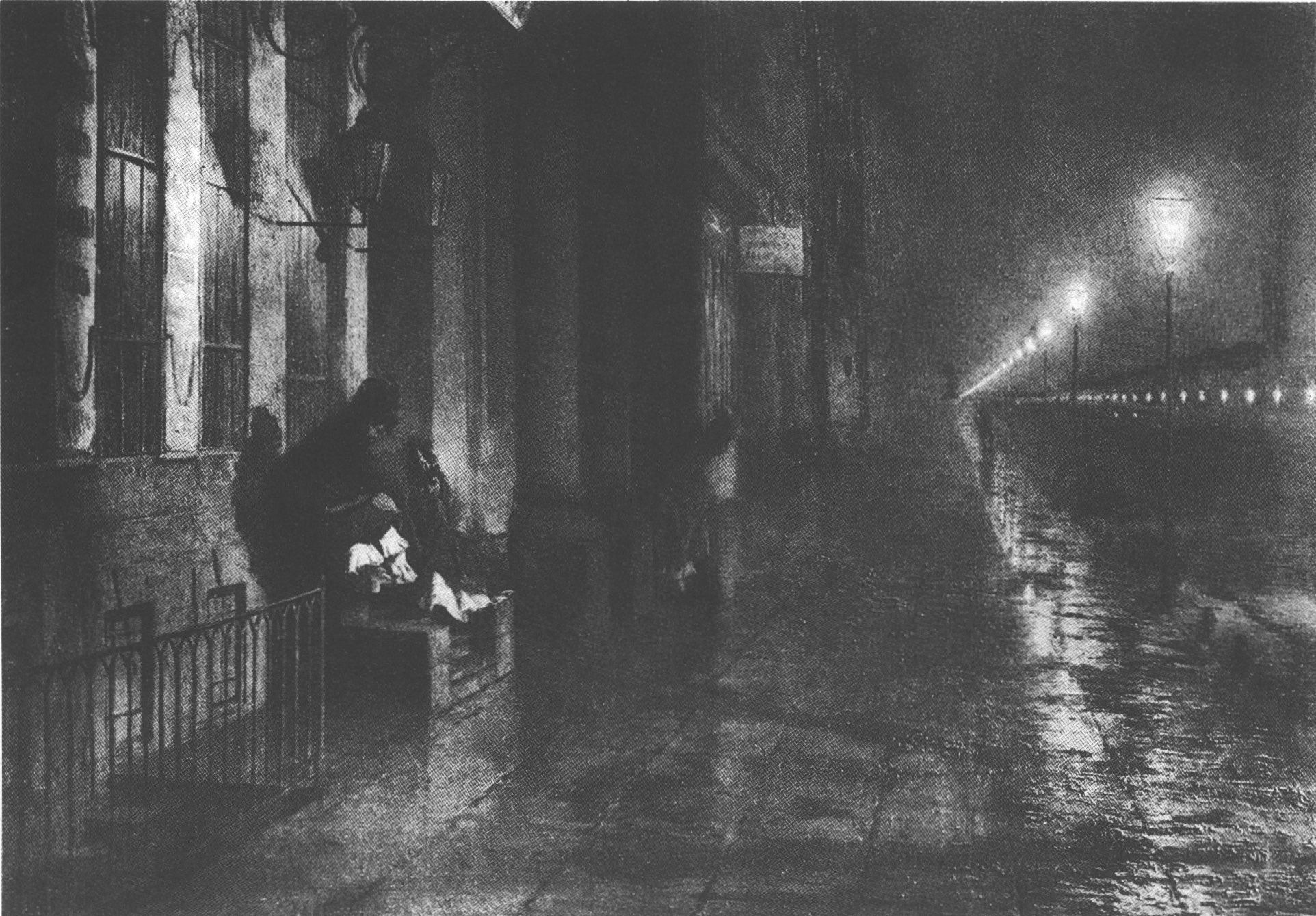 186. Ярошенко Н.А. Невский проспект ночью. 1875